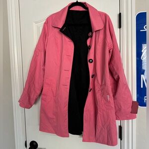 Vintage Ubu Pink & Black Reversible Long Nylon Coat Jacket